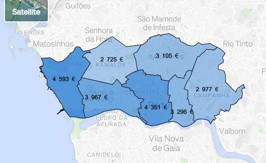Carte des prix par quartiers de Porto – Neuf et ancien