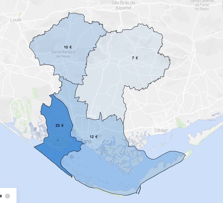 Map of average rents in Faro