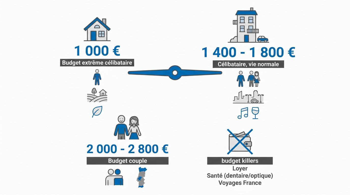 Comparaison des budgets mensuels pour vivre au Portugal en solo ou en couple