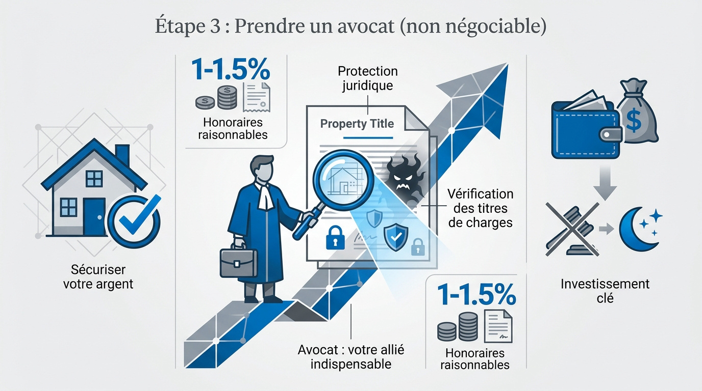 Infographie expliquant le rôle de l'avocat dans un investissement immobilier au Portugal