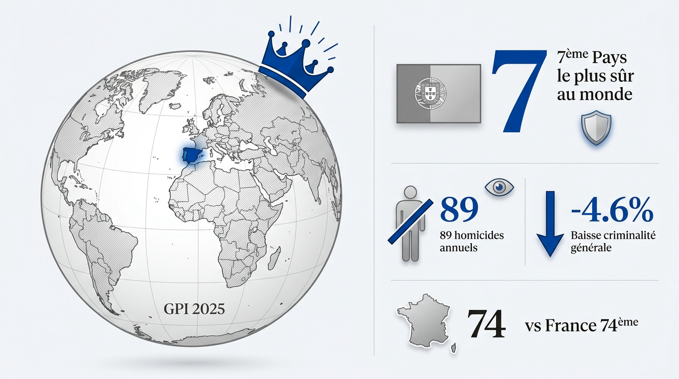 Vue paisible d'une rue sécurisée au Portugal illustrant le classement Global Peace Index